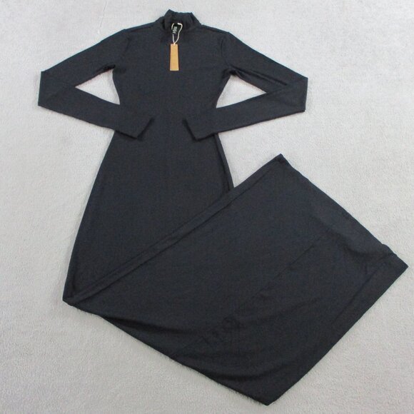 SKIMS Soft Lounge Turtleneck Long Sleeve Dress Womens XS Onyx Black Mock Neck - Picture 2 of 7